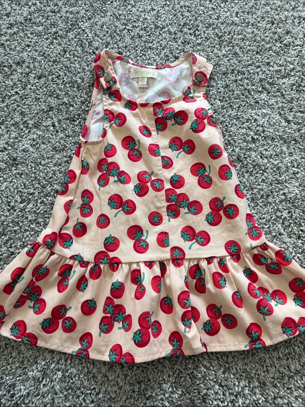 Cynthia Rowley Jumper Dress with Red Tomato Print and Green Accents